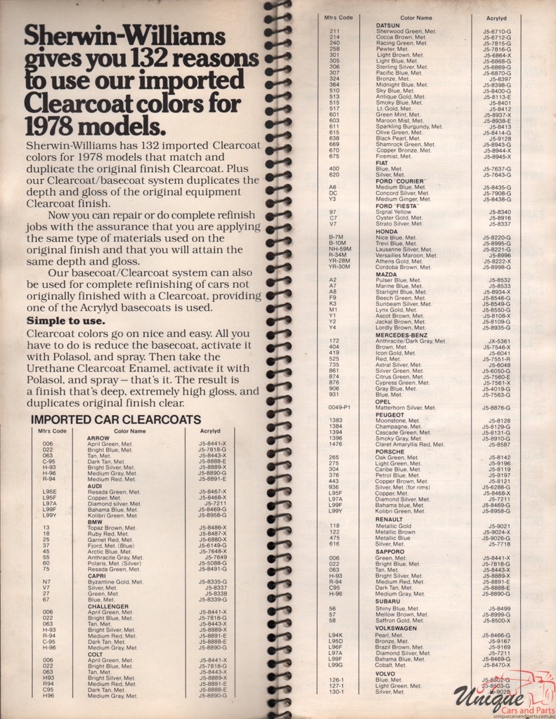 1978 Ford Paint Charts Import Williams 6
